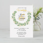 Invitation En Aluminium Eucalyptus Verdure Wreath Or Mariage blanc (Debout devant)