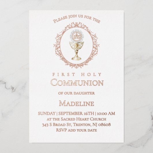 Invitation En Aluminium Eucharist First Holy Communion rose gold (Recto)