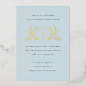 Invitation En Aluminium Eucharistie Première communion Or bleu (Recto)