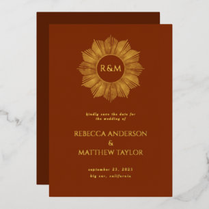 Invitation En Aluminium Événement à Sauvegarder Monogramme Soleil Bohème R