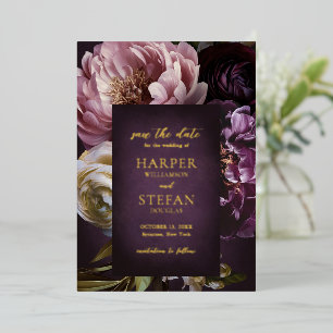 Invitation En Aluminium Événement artistique floral mariage violet foncé à