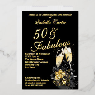 Invitation En Aluminium Exotic Black Gold Floral Fabrique fête d'anniversa