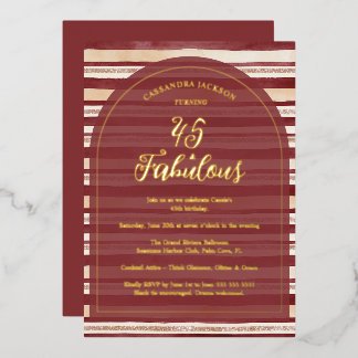 Invitation En Aluminium Exquisite Burgundy Glam Stripes Glitter Birthday