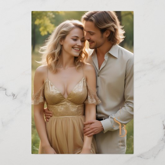 Invitation En Aluminium Exquisite Chic Minimalist Gold Wedding Initials (Verso)