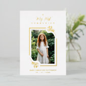 Invitation En Aluminium Exquisite Gold Botanical Frame First Communion (Debout devant)