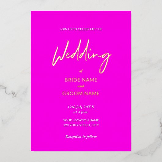 Invitation En Aluminium Eyecatching Pink Orange Script Mariage Moderne (Recto)