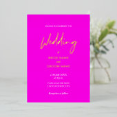 Invitation En Aluminium Eyecatching Pink Orange Script Mariage Moderne (Debout devant)