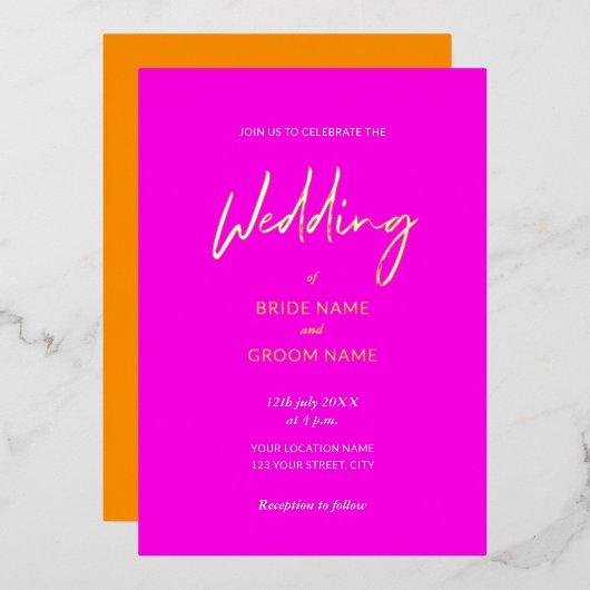 Invitation En Aluminium Eyecatching Pink Orange Script Mariage Moderne (Recto/Verso)