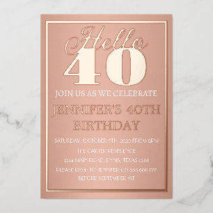 Invitation En Aluminium F Moderner 40. Geburtstag Rose Gold Folie QR Code