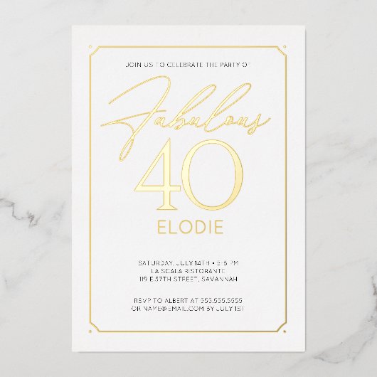 Invitation En Aluminium Fabuleux 40 Elégant 40e Anniversaire Foil Invitati (Recto)