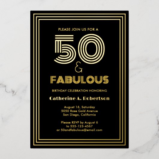 Invitation En Aluminium Fabuleux Retro Art Déco 50e anniversaire Luxe (Recto)
