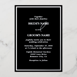 Invitation En Aluminium Faire Mariage Moderne Noir et Argent en Feuille d'