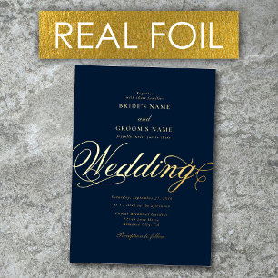 Invitation En Aluminium Faire Or Feuille Élégant Luxe Mariage Navy