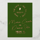 Invitation En Aluminium Faire part de date de Botanical Green Brown Script (Recto)