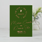 Invitation En Aluminium Faire part de date de Botanical Green Brown Script (Debout devant)