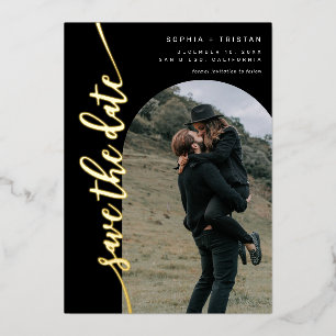 Invitation En Aluminium Faire part de date verticale arch photo noir