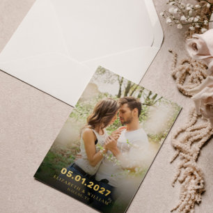 Invitation En Aluminium Faire part de mariage avec photo à feuille d'or "S