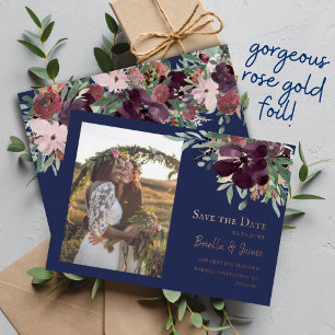 Invitation En Aluminium Faire part de mariage floral avec blush prune mari