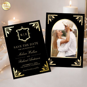 Invitation En Aluminium Faire part de mariage noir à crête dorée