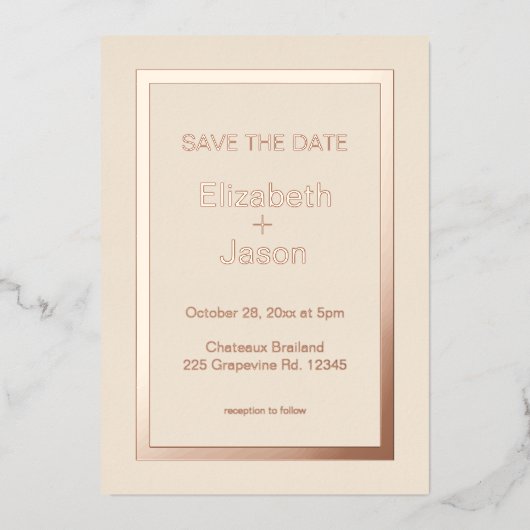 Invitation En Aluminium Faire part de mariage simple lin rose gold (Recto)