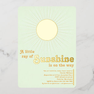 Invitation En Aluminium Faire Part de Naissance Bébé Soleil Doré Feuille