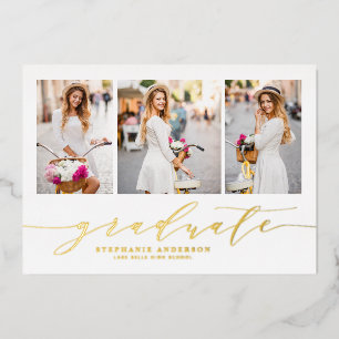 Invitation En Aluminium Faire script trois photo graduation