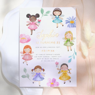 Invitation En Aluminium Fairy Garden Watercolor Floral Girl Birthday Party