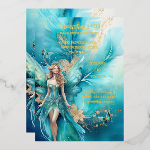 Invitation En Aluminium Fairy princess turquoise or mythique conte de fées