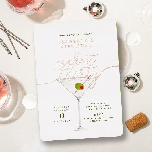 Invitation En Aluminium Faites-le trente Martini Anniversaire Rose Gold