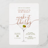 Invitation En Aluminium Faites-le trente Martini Anniversaire Rose Gold (Recto)