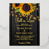 Invitation En Aluminium Fall in Love tournesols rustique mariage or script (Recto)