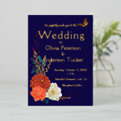 Invitation En Aluminium Fall Wedding Floral Monarch Blue Gold (Debout devant)