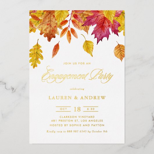 Invitation En Aluminium Falling Feuille Garland Automne Party (Recto)