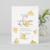 Invitation En Aluminium Falling Gold Ginkgo Feuilles mariage élégant (Debout devant)