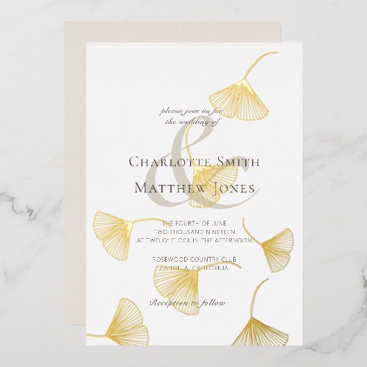 Invitation En Aluminium Falling Gold Ginkgo Feuilles mariage élégant (Recto/Verso)