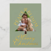 Invitation En Aluminium Family photo pine tree gold script green real (Recto)