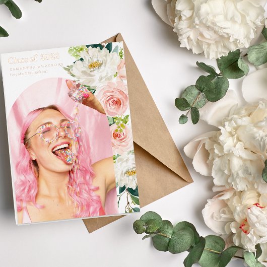 Invitation En Aluminium Fancy Flower Photo Arch Graduate Rose Gold Foil I