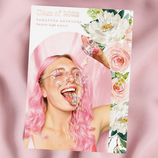 Invitation En Aluminium Fancy Flower Photo Arch Graduate Rose Gold Foil I