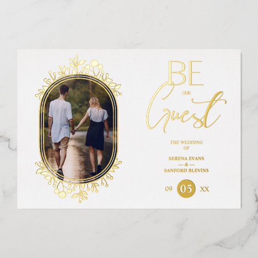 Invitation En Aluminium Fancy Frame Flowers Be our Guest White Wedding (Recto)