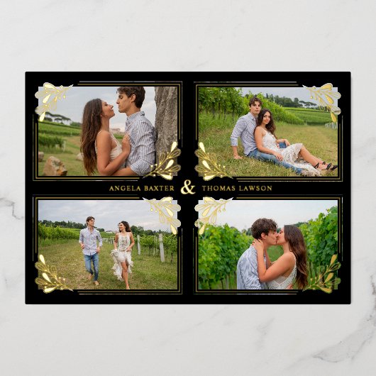 Invitation En Aluminium Fancy Golden Minimalist Branches Frame 4 Photos (Recto)