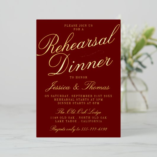 Invitation En Aluminium Fancy Typographie Mariage Dîner de répétition Real (Debout devant)