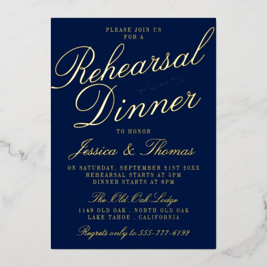 Invitation En Aluminium Fancy Typographie Mariage Dîner de répétition Real (Recto)