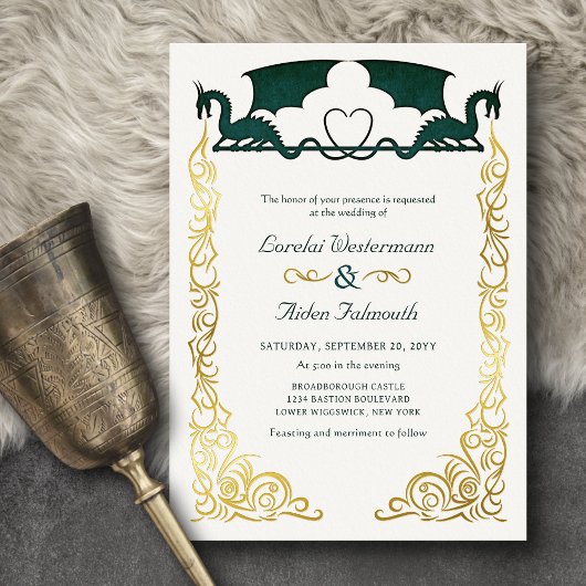 Invitation En Aluminium Fantasy Dragon Green Wedding