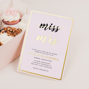 Invitation En Aluminium Fard Rose Pâle Pressé Feuille Miss To Mrs Enterrem