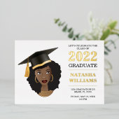 Invitation En Aluminium Femme noire avec casquette de fin d'études, Classe (Debout devant)