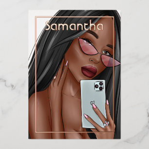 Invitation En Aluminium Femme selfie fête d'anniversaire