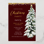 Invitation En Aluminium Festif Gold Snow Tree fête de Noël (Recto)