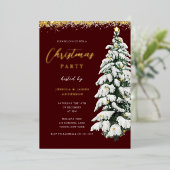 Invitation En Aluminium Festif Gold Snow Tree fête de Noël (Debout devant)