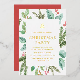 Invitation En Aluminium Festive Aquarelle d'hiver Foliting Fête de Noël