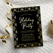 Invitation En Aluminium Festive Black and Gold Snowflakes Fête